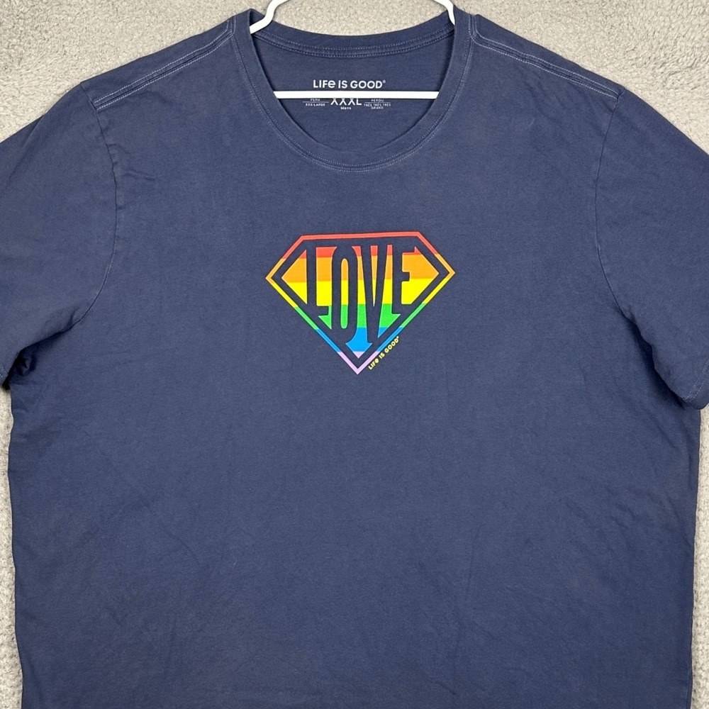 Life is Good T-Shirt Mens 3XL Crusher Blue Rainbow Love Graphic Tee Casual EUC
